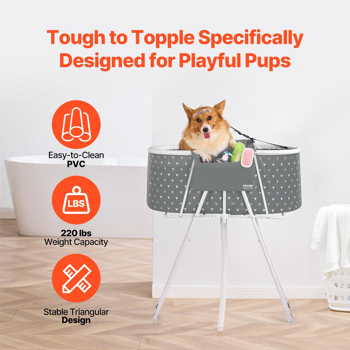 Portable Foldable Dog Bathtub with Drain W931907