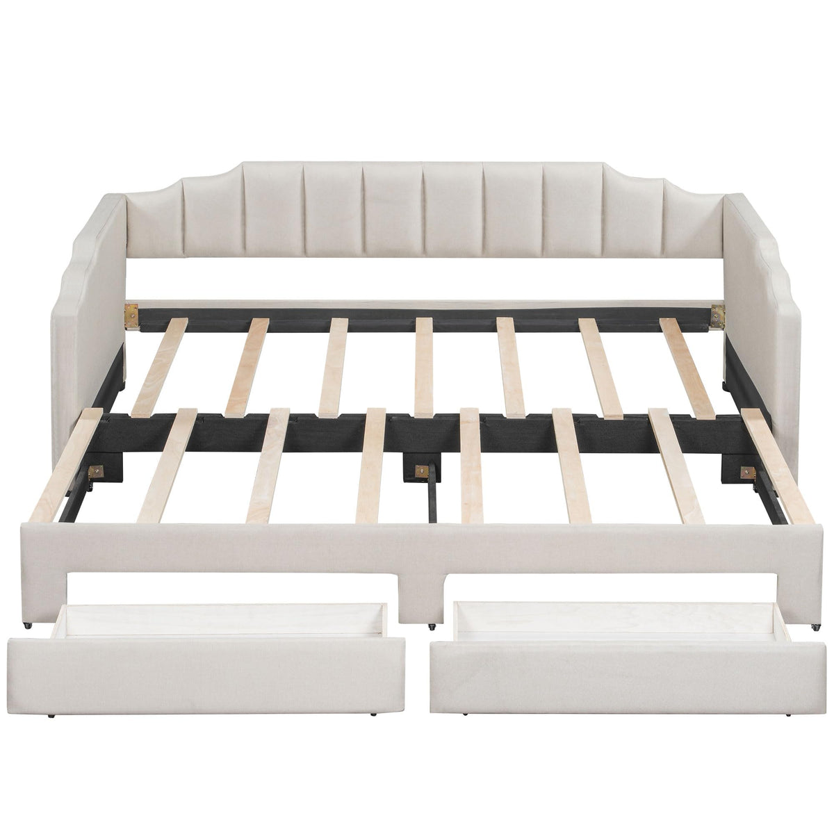 Twin XL to King Extendable Upholstered Daybed Frame with 2 Storage Drawers Y43329