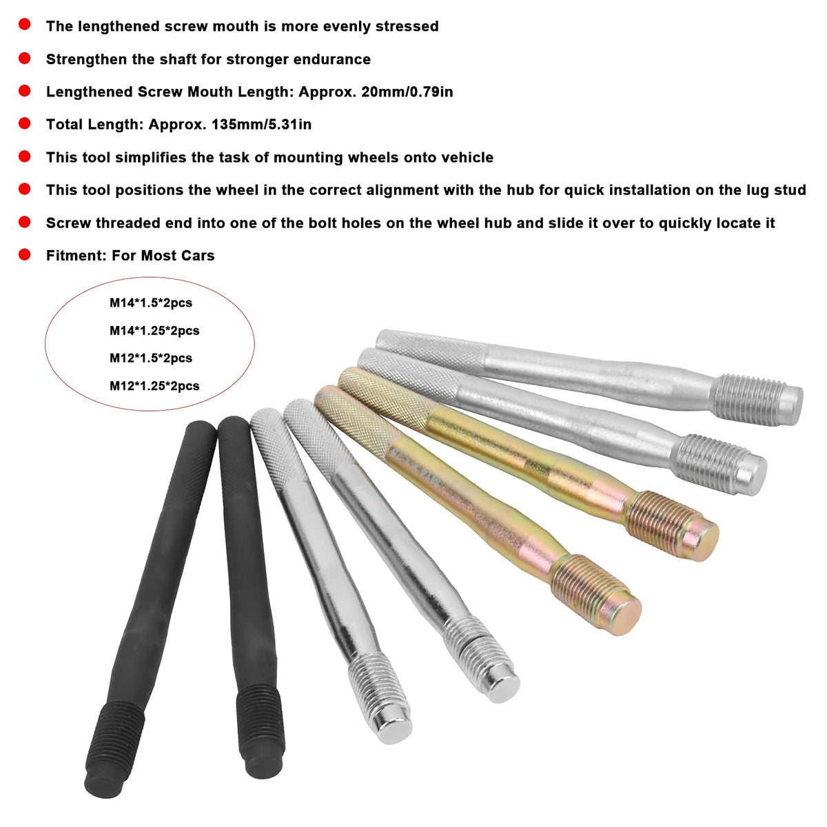 8PCS M14x1.5/1.25 M12x1.5/1.25 Steel Alloy Wheel Stud Pin I6066