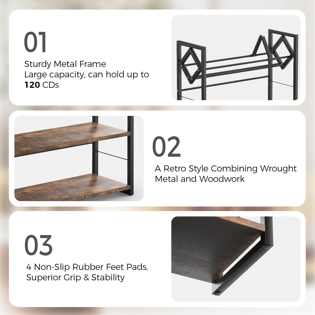 3-Tier Wooden and Metal CD Storage Rack Q2665