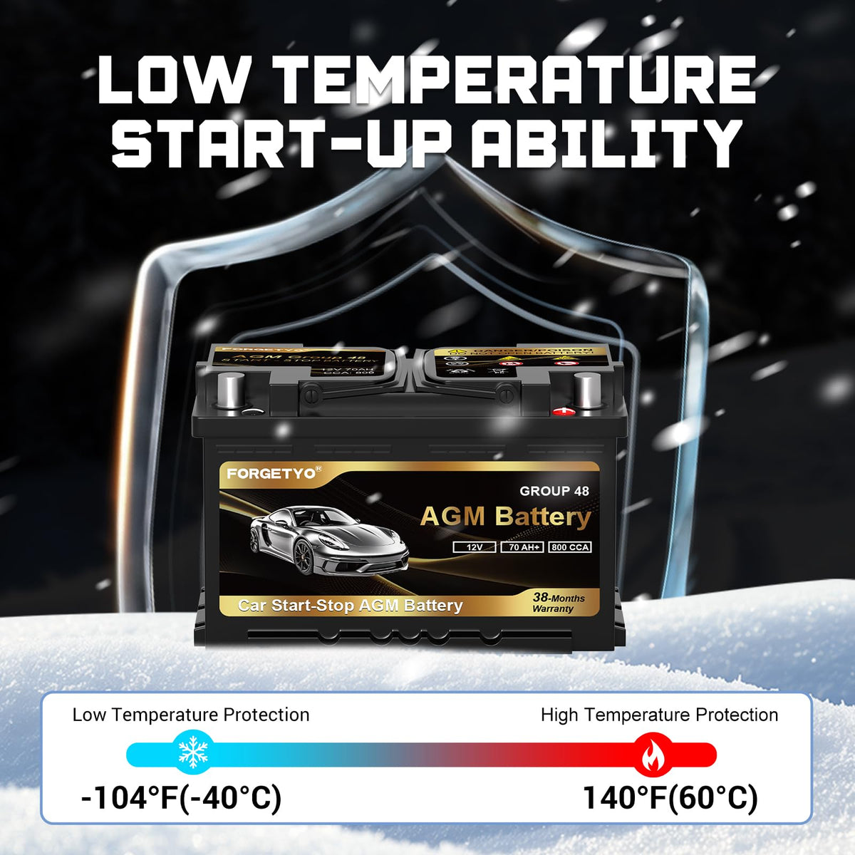 Group Size 48 AGM Car Battery, 12V 70 AH, 800 CCA B353275