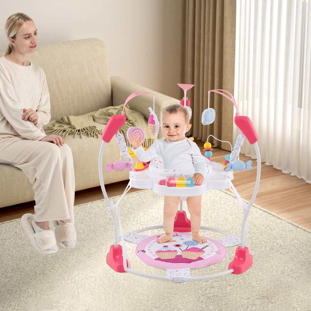 Pink Baby Bouncer Activity Center with Music Lights and Sounds C59243