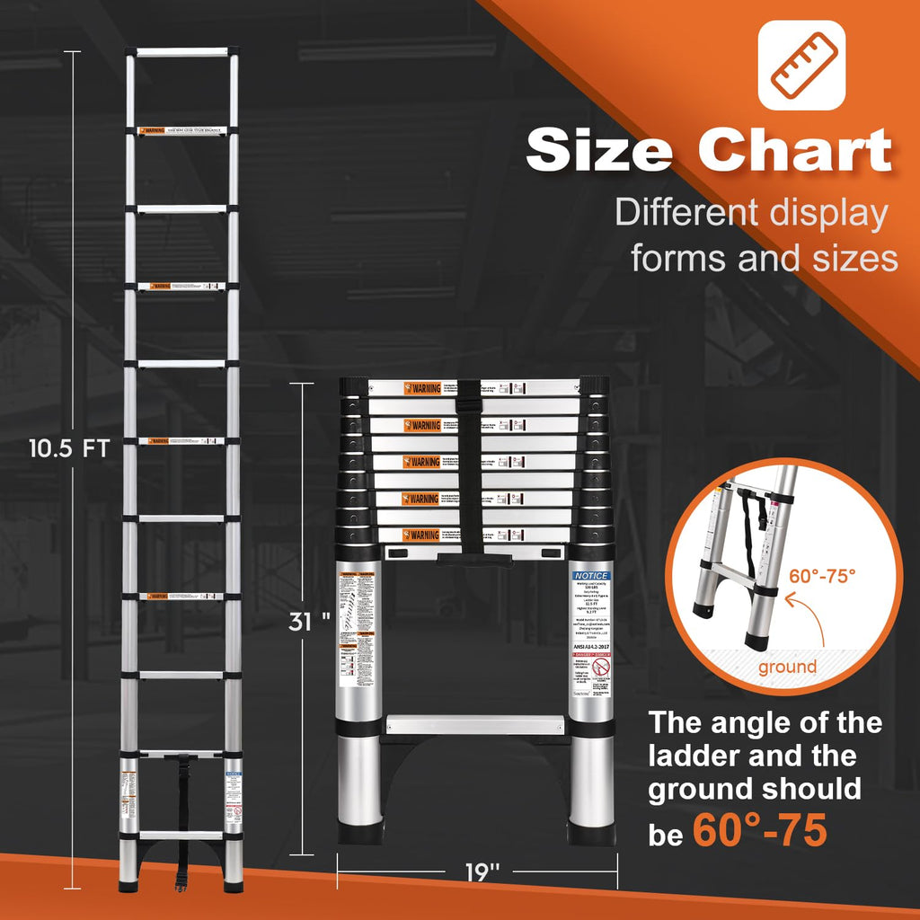 Telescoping Aluminum Ladder 10.5 FT 330lbs S857713