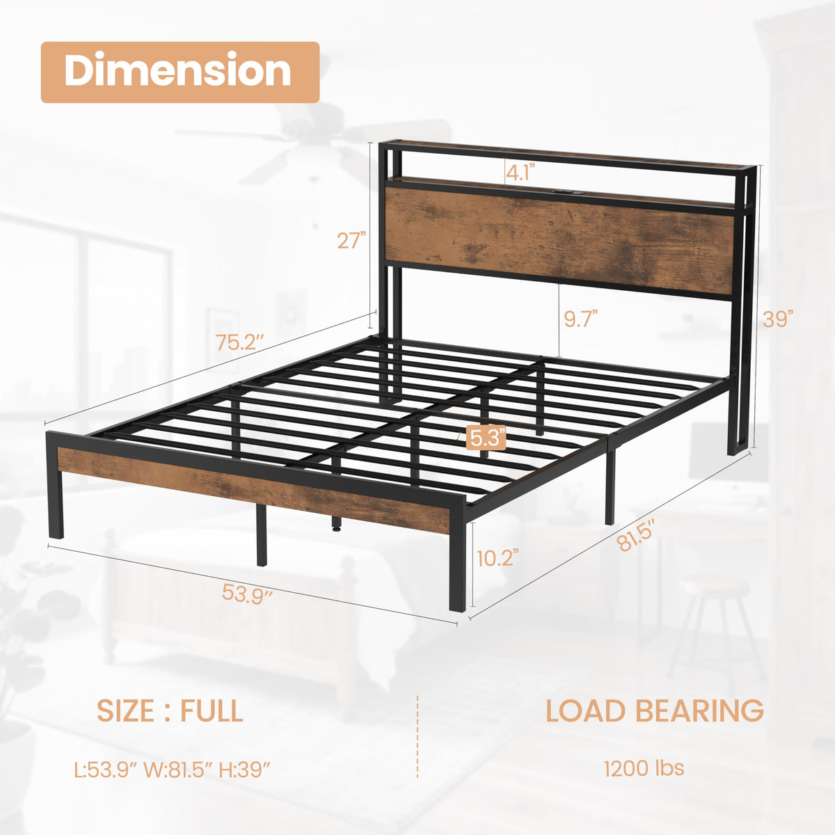 Full Size Bed Frame with Headboard A91488