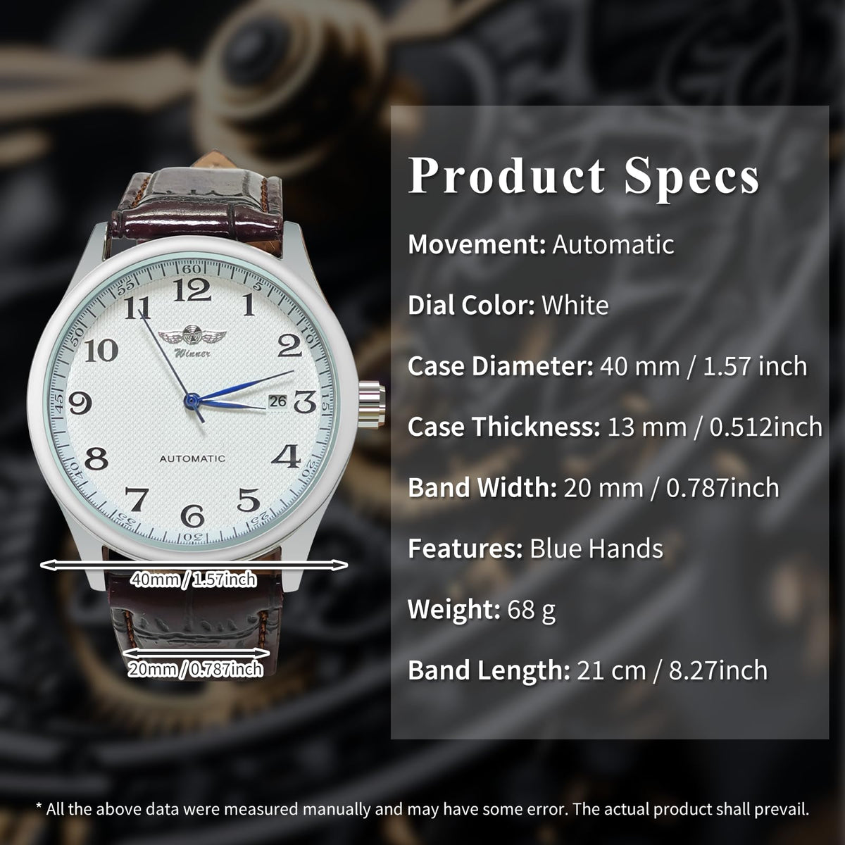 Mechanical Watch Automatic Self-Winding White Dial Blue Hands L892865