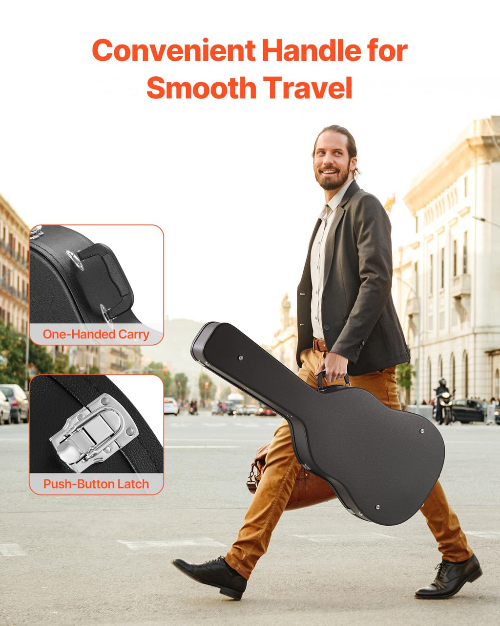 Black 43.31 in Gourd-Shaped Acoustic Guitar Hard Case V730