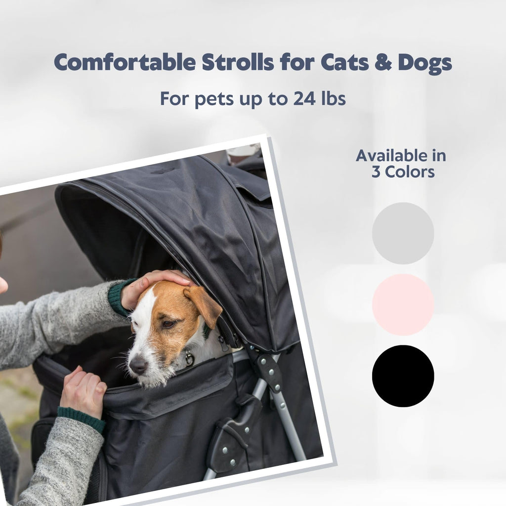 Foldable Pet Stroller with Weather Cover, Storage Basket, Cup Holder, Black N243426