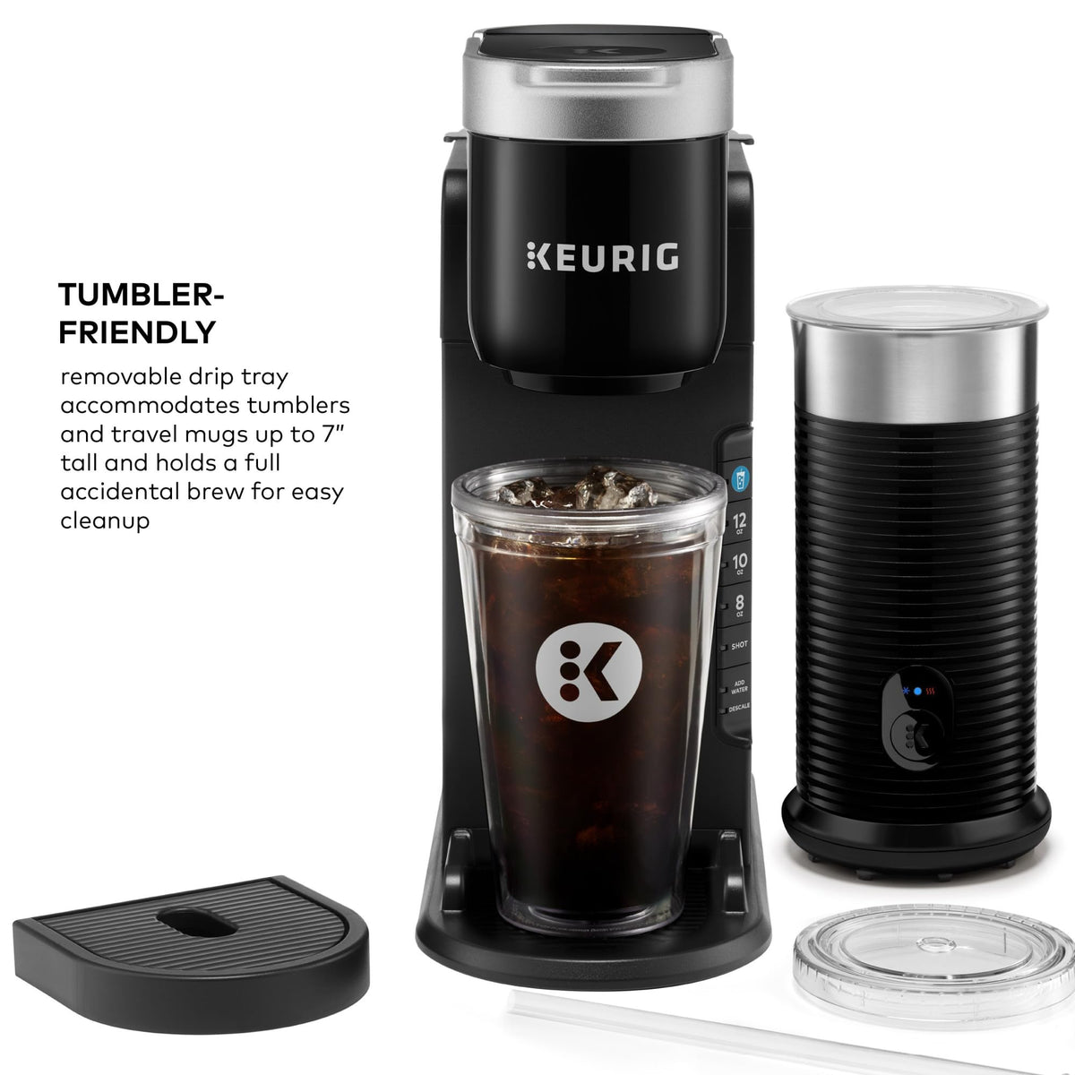 Single Serve Coffee Maker and Frother, 3 Brew Sizes, Black B911