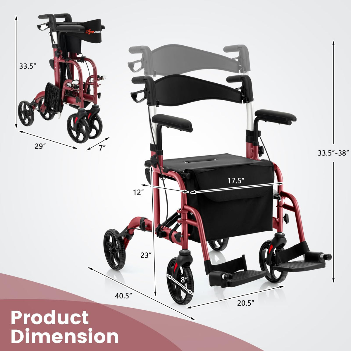 2 in 1 Folding Rollator Walker with Seat O9002