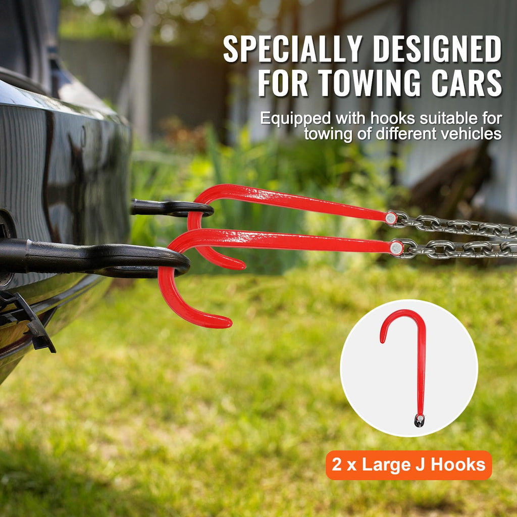 3/8" x 3' G80 V Bridle Towing Chain with J Hooks and Grab Hooks T4407