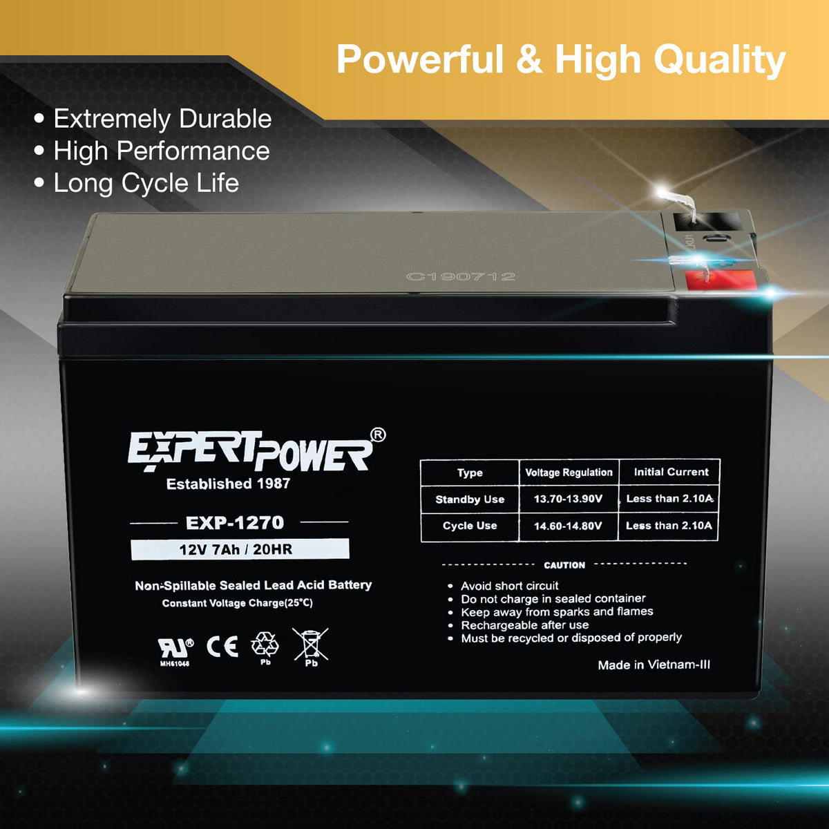 12V 7Ah Rechargeable SLA Battery with F1 Terminals U871475