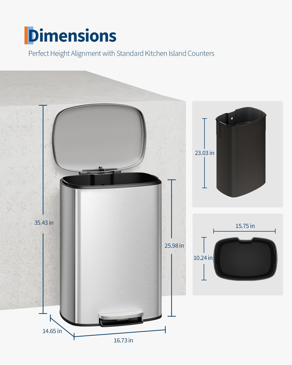 Step-on Stainless Steel Kitchen Trash Can 13 Gal R735