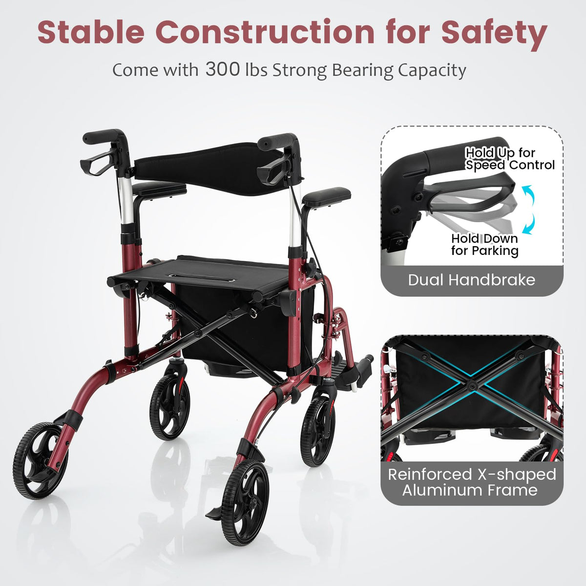 2 in 1 Folding Rollator Walker with Seat O9002