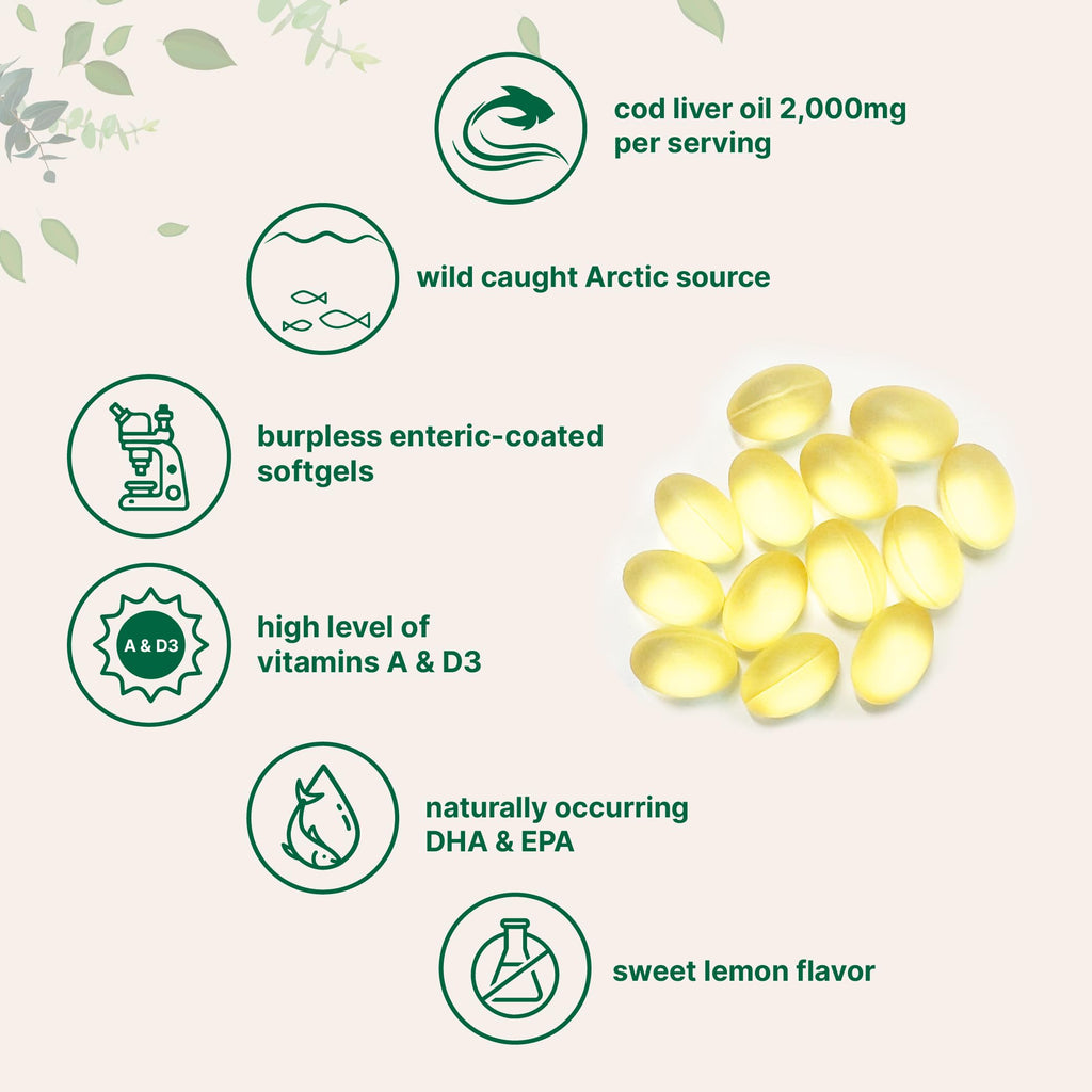 Omega 3 Fish Oil 4200mg & Cod Liver Oil 2000mg 360 Softgels Lemon Flavored E399