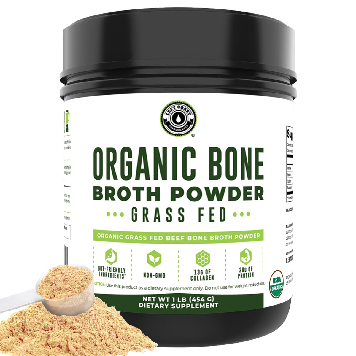 Organic Grass Fed Beef Bone Broth Protein Powder 16oz D645