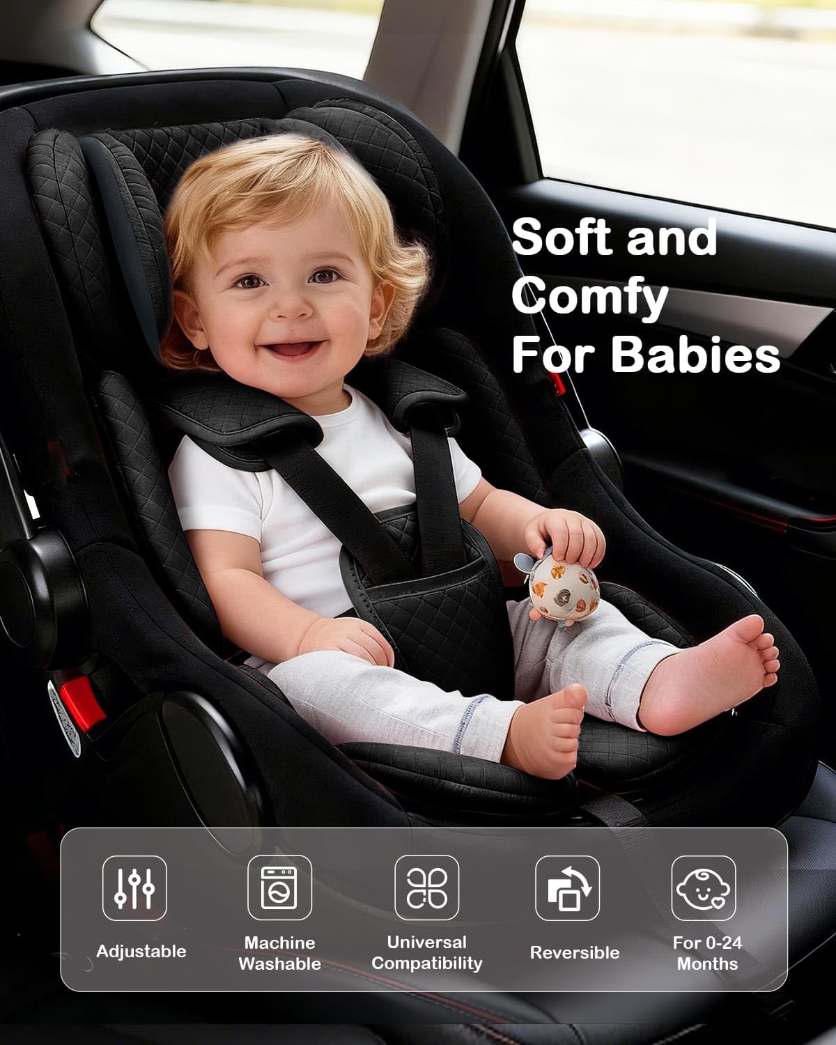 Infant Car Seat Insert with Adjustable Head Support, Black L79298