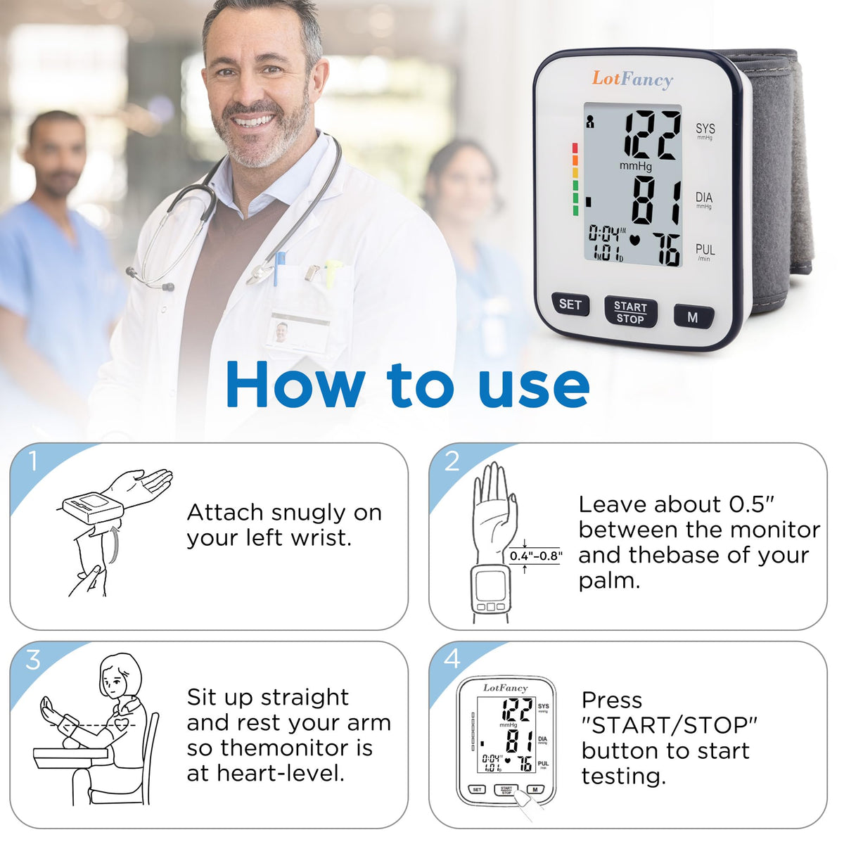Automatic Wrist Blood Pressure Monitor with Adjustable Cuff and 120 Memory N6440