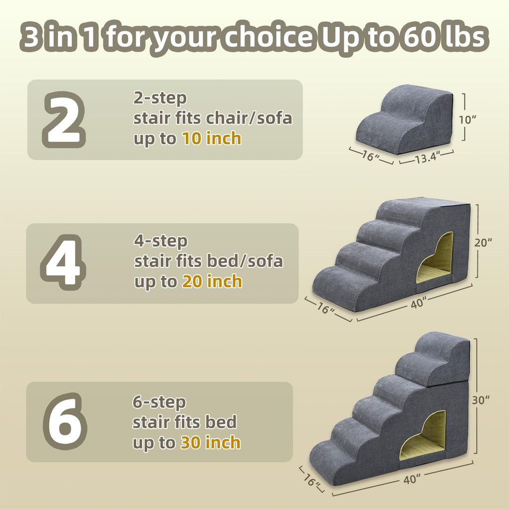 6 Step Non-Slip Grey Dog Stairs J1191