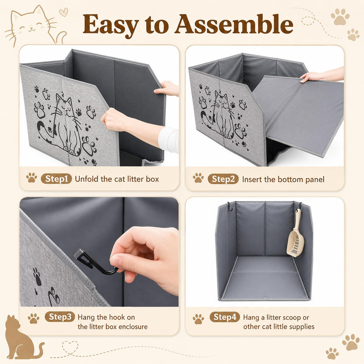 Waterproof Cat Litter Box Enclosure with Removable Mat and 2 Hooks P574302