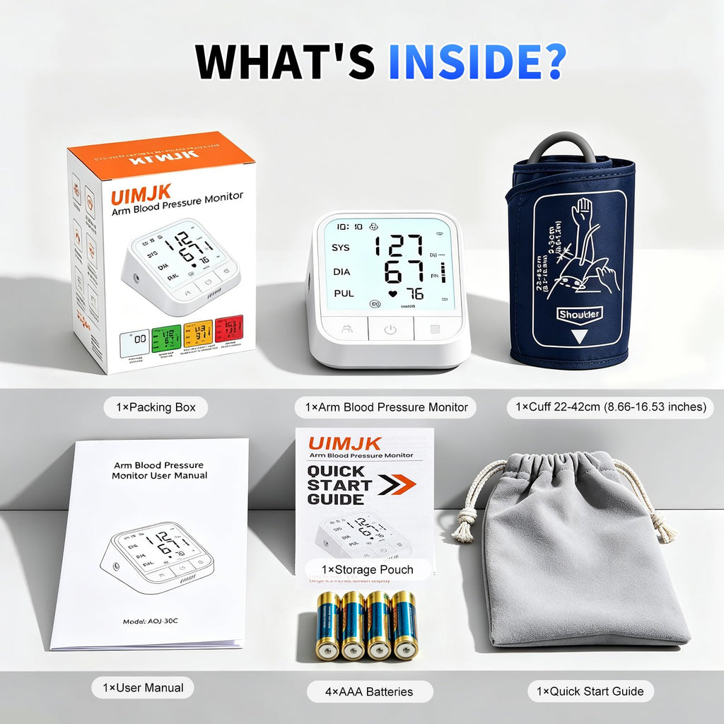 Upper Arm Blood Pressure Monitor, Automatic Digital with Voice Broadcast & Irregular Heartbeat Detection, Backlit LED Display, Adjustable Cuff 8.66-16.5'', 2x99 Memory & Guest Mode, AAA & Type-C I115977