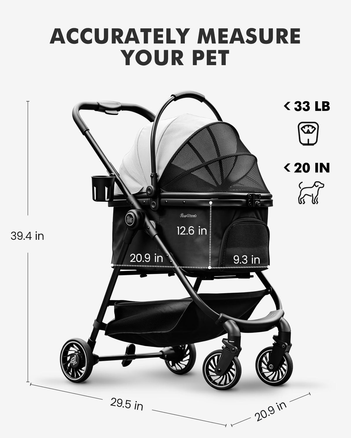 Black Foldable Pet Stroller with Detachable Carrier W51066