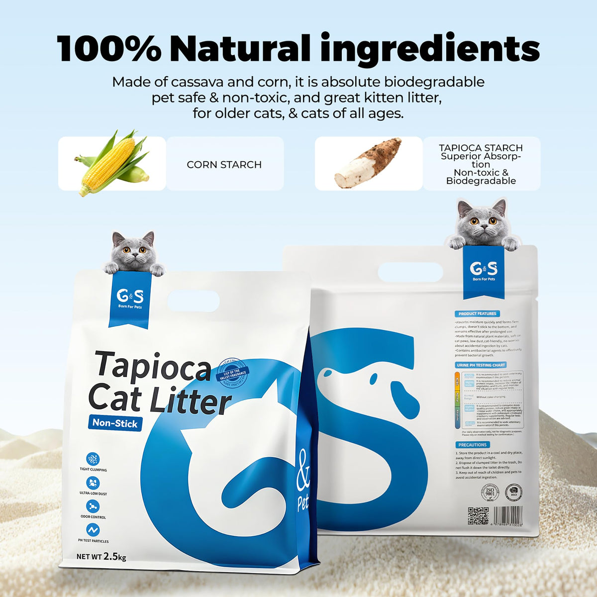Tapioca Cat Litter Rapid Clumping 5.5lb × 3 Bags S811283
