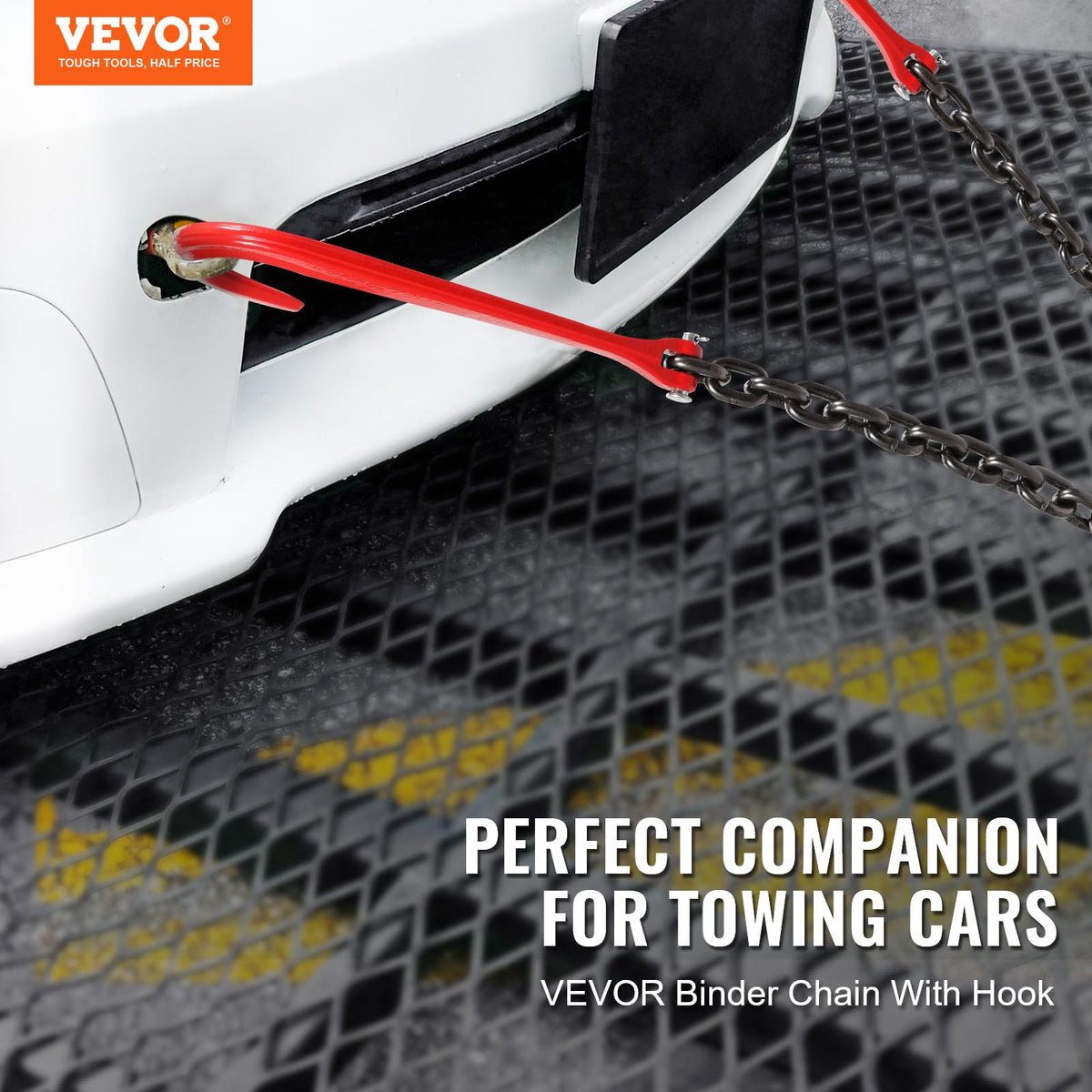 3/8" x 3' G80 V Bridle Towing Chain with J Hooks and Grab Hooks T4407