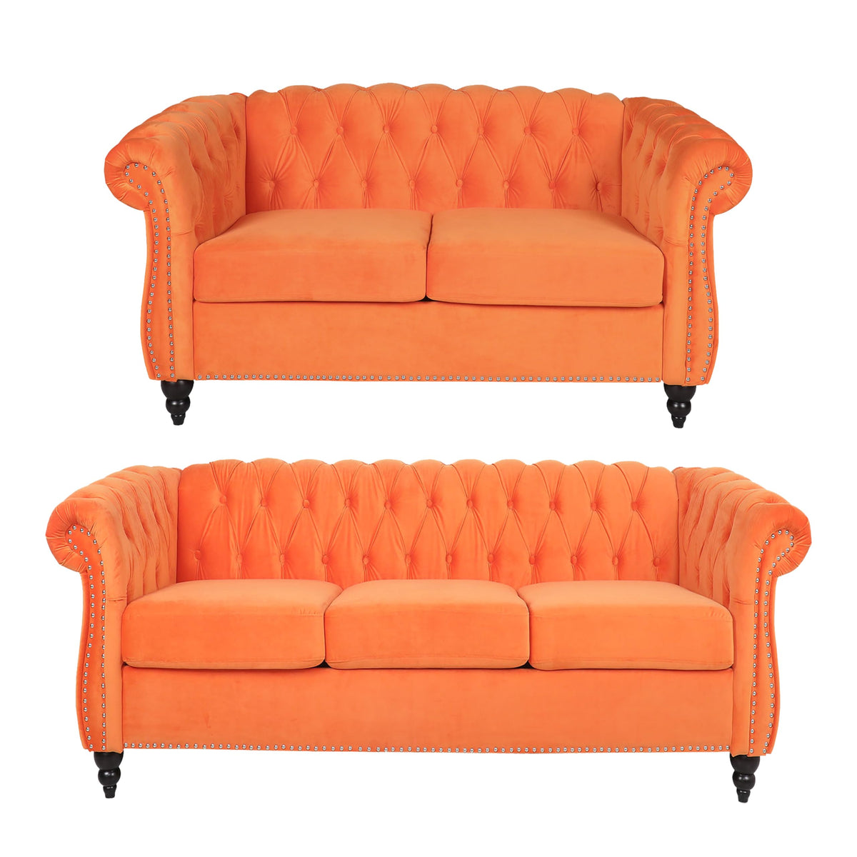 Orange Velvet Tufted Sofa Set U4015