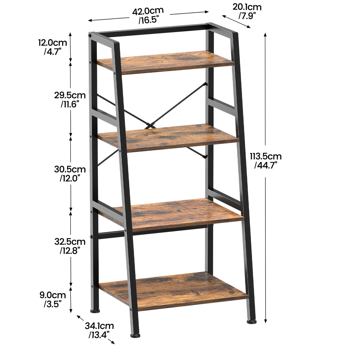 4-Tier Industrial Bookshelf with Steel Frame I8227