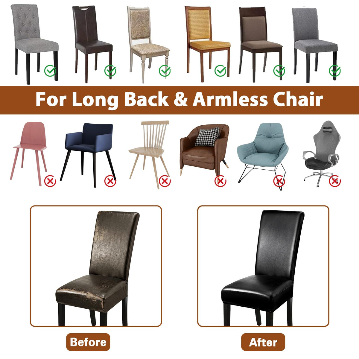 Black Set of 4 Stretch Waterproof Dining Chair Covers O40113