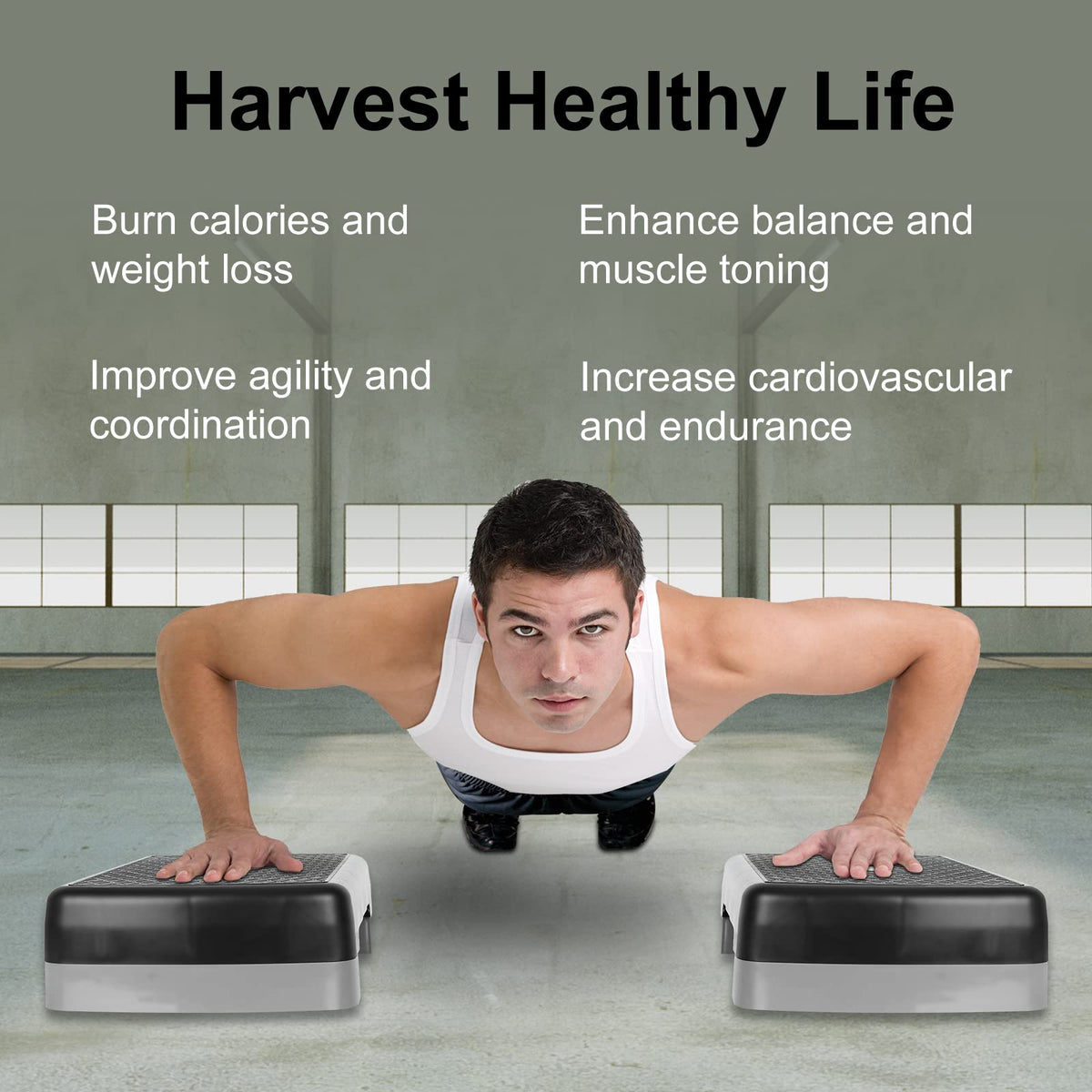 Adjustable 4"-6" Step Aerobics Platform with 2 Riser W7263