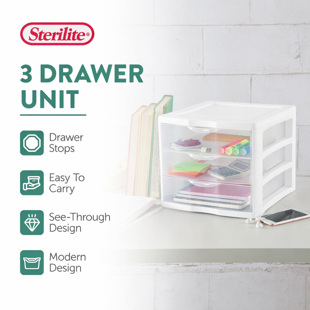 White Plastic 3 Drawer Desktop Storage Unit W267