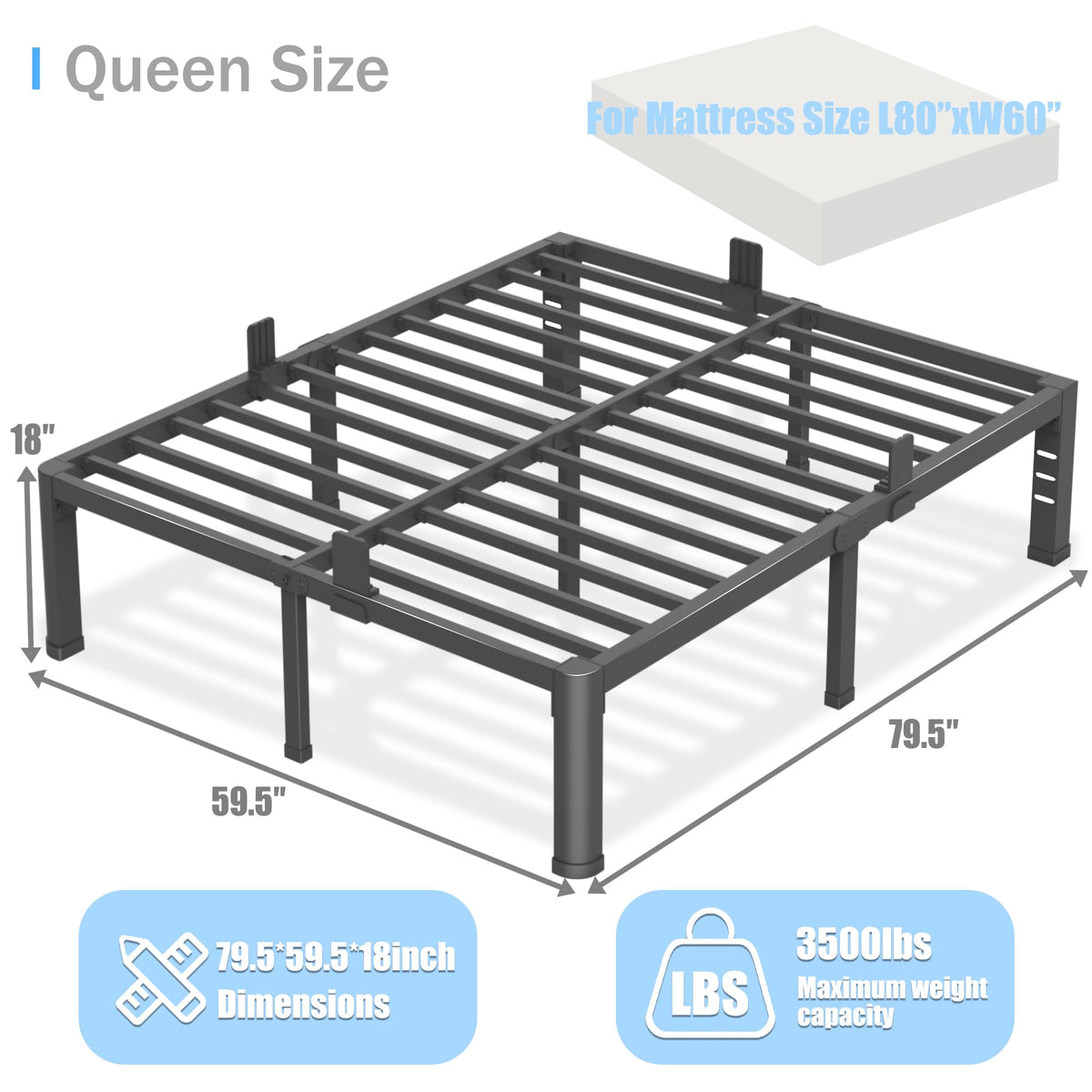 Queen Bed Frame with Headboard Hole and Steel Slats Support N8980