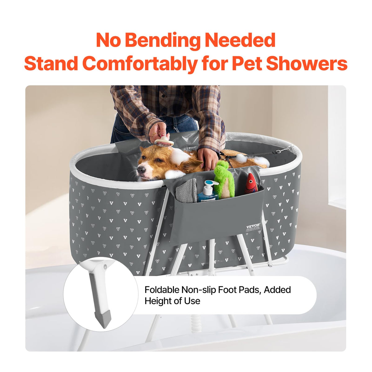 Portable Foldable Dog Bathtub with Drain W931907