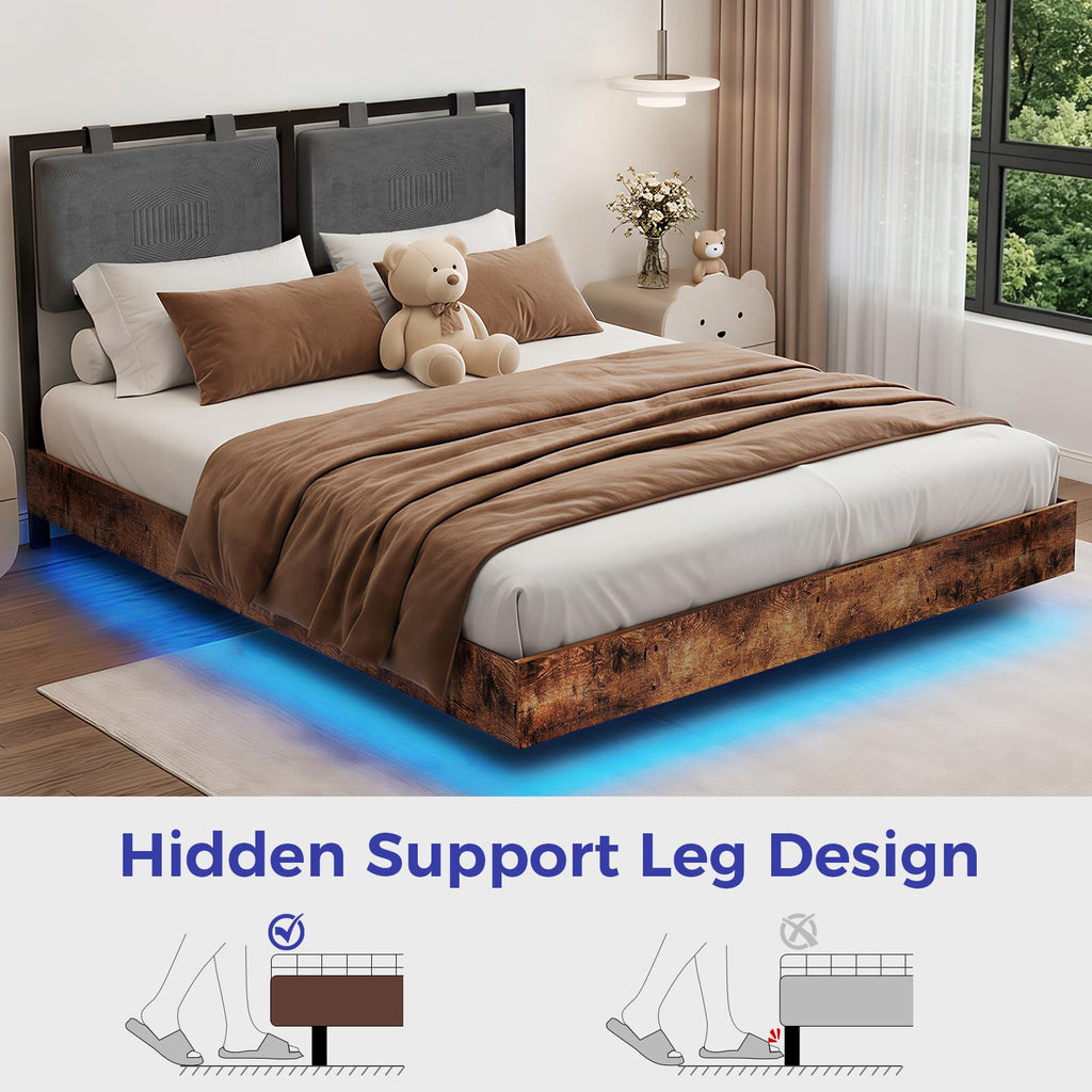 Full Size Floating Bed Frame with LED Lights and Adjustable Headboard A49647