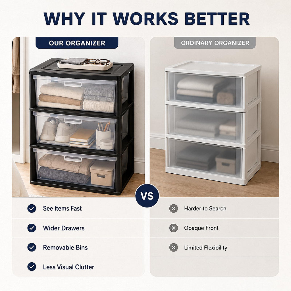 Black 3 Drawer Plastic Storage Tower T462372