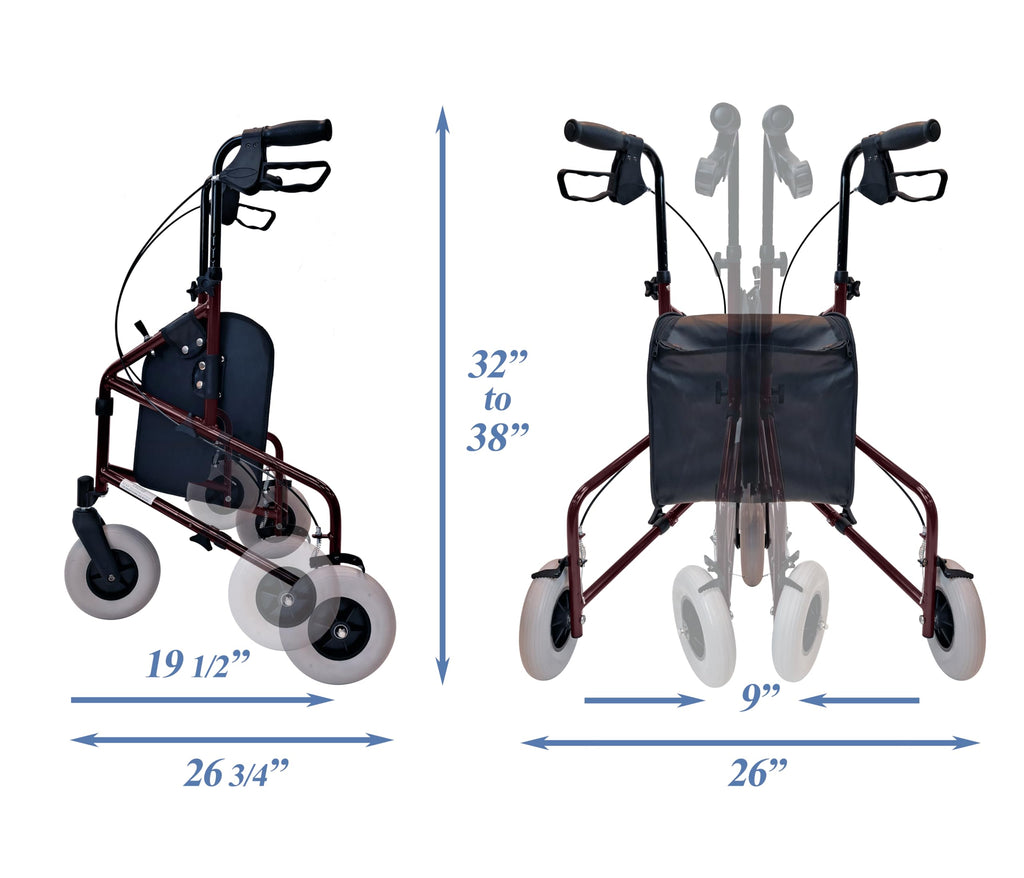Lightweight Retractable 3 Wheel Walker with Balloon Tires C1156