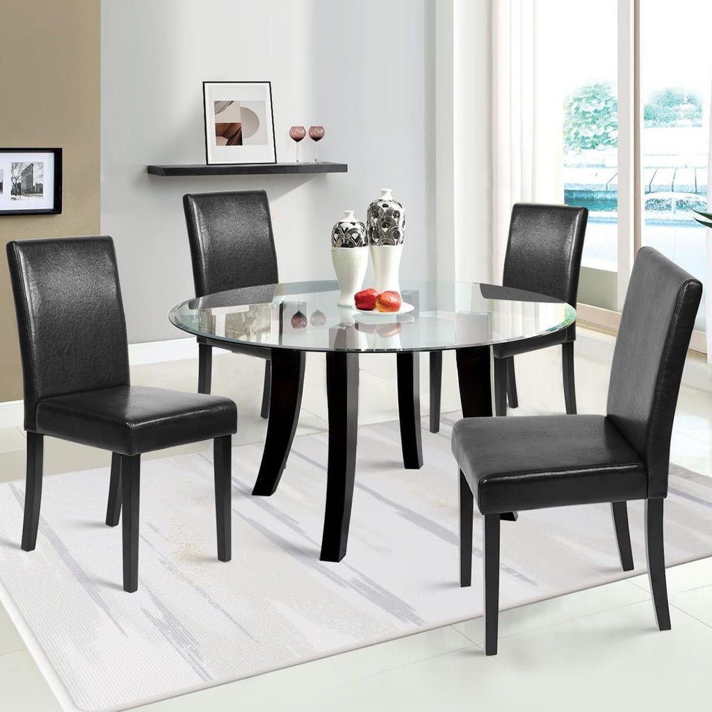 Black Set of 4 PU Leather Upholstered Dining Chairs with Solid Wood Legs O114555