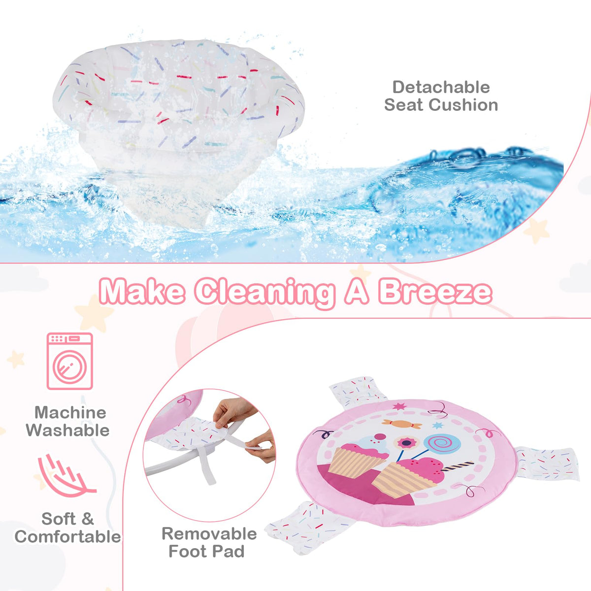 Pink Baby Bouncer Activity Center with Music Lights and Sounds C59243