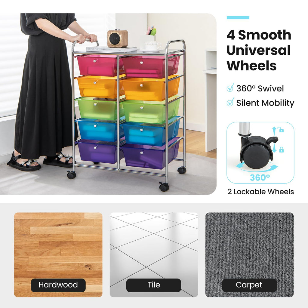 10 Drawer Rolling Storage Cart with Metal Frame Z248065