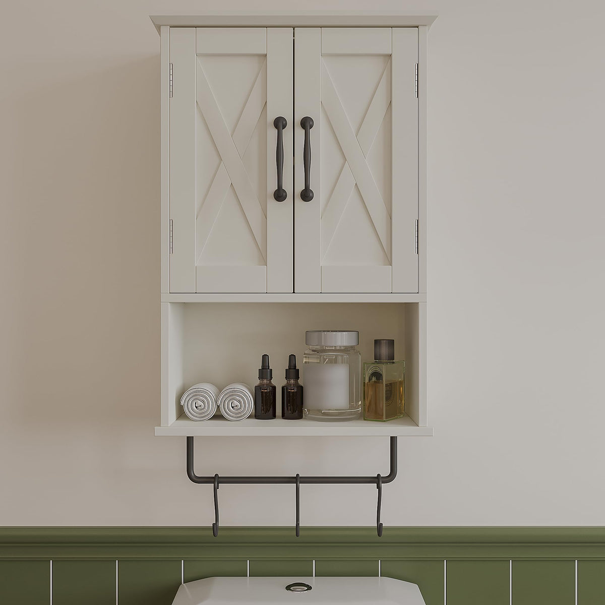 Small Medicine Cabinet with Towel Bar and 3 Hooks U1874