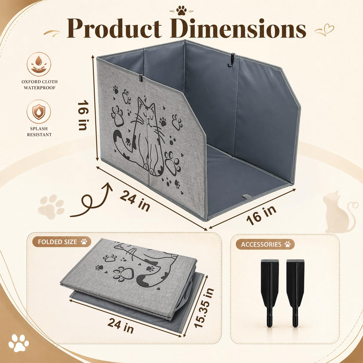 Waterproof Cat Litter Box Enclosure with Removable Mat and 2 Hooks P574302