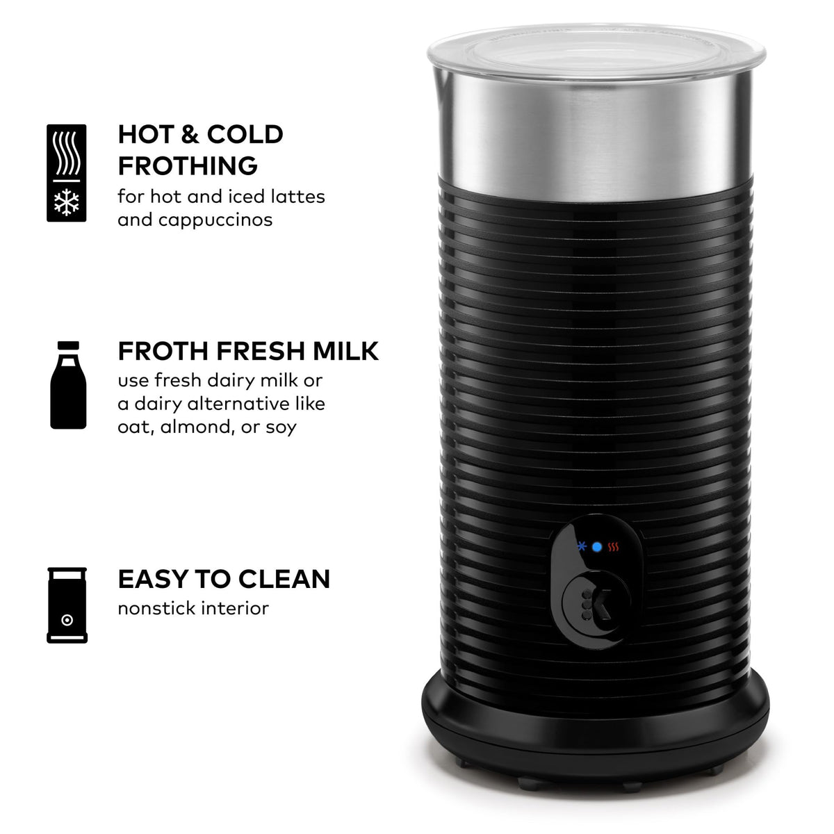 Single Serve Coffee Maker and Frother, 3 Brew Sizes, Black B911