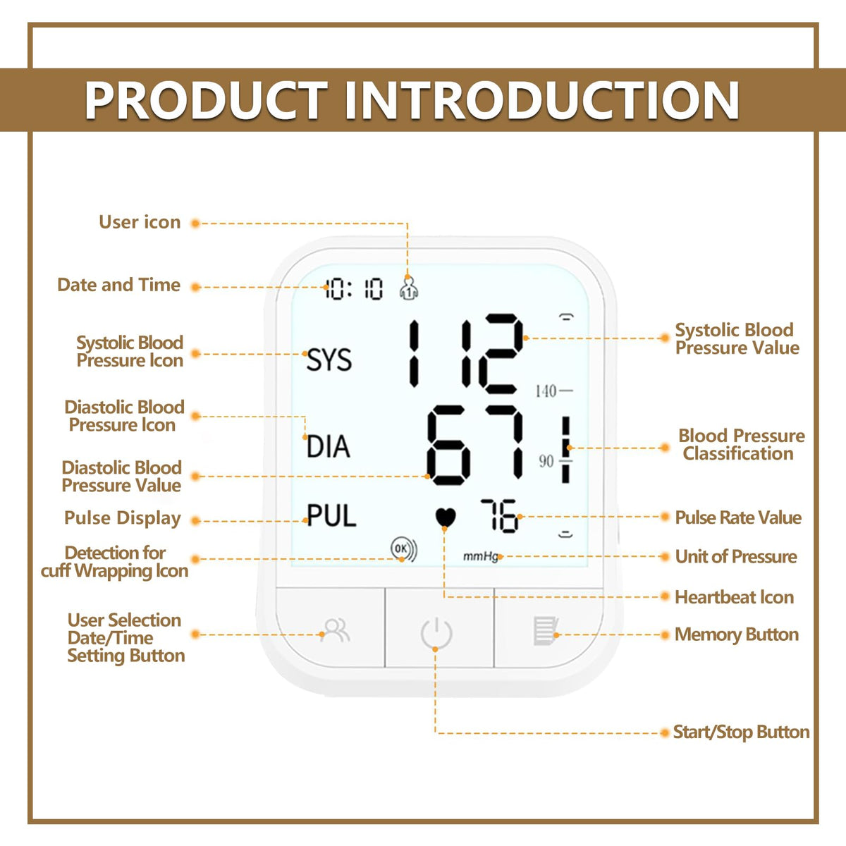 Upper Arm Blood Pressure Monitor, Automatic Digital with Voice Broadcast & Irregular Heartbeat Detection, Backlit LED Display, Adjustable Cuff 8.66-16.5'', 2x99 Memory & Guest Mode, AAA & Type-C I115977