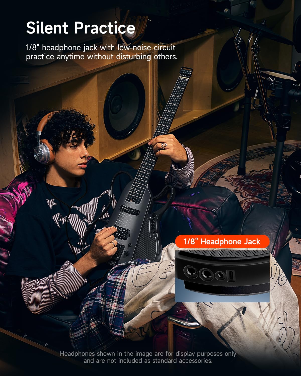 Black Headless Electric Guitar with Detachable Speaker S41253