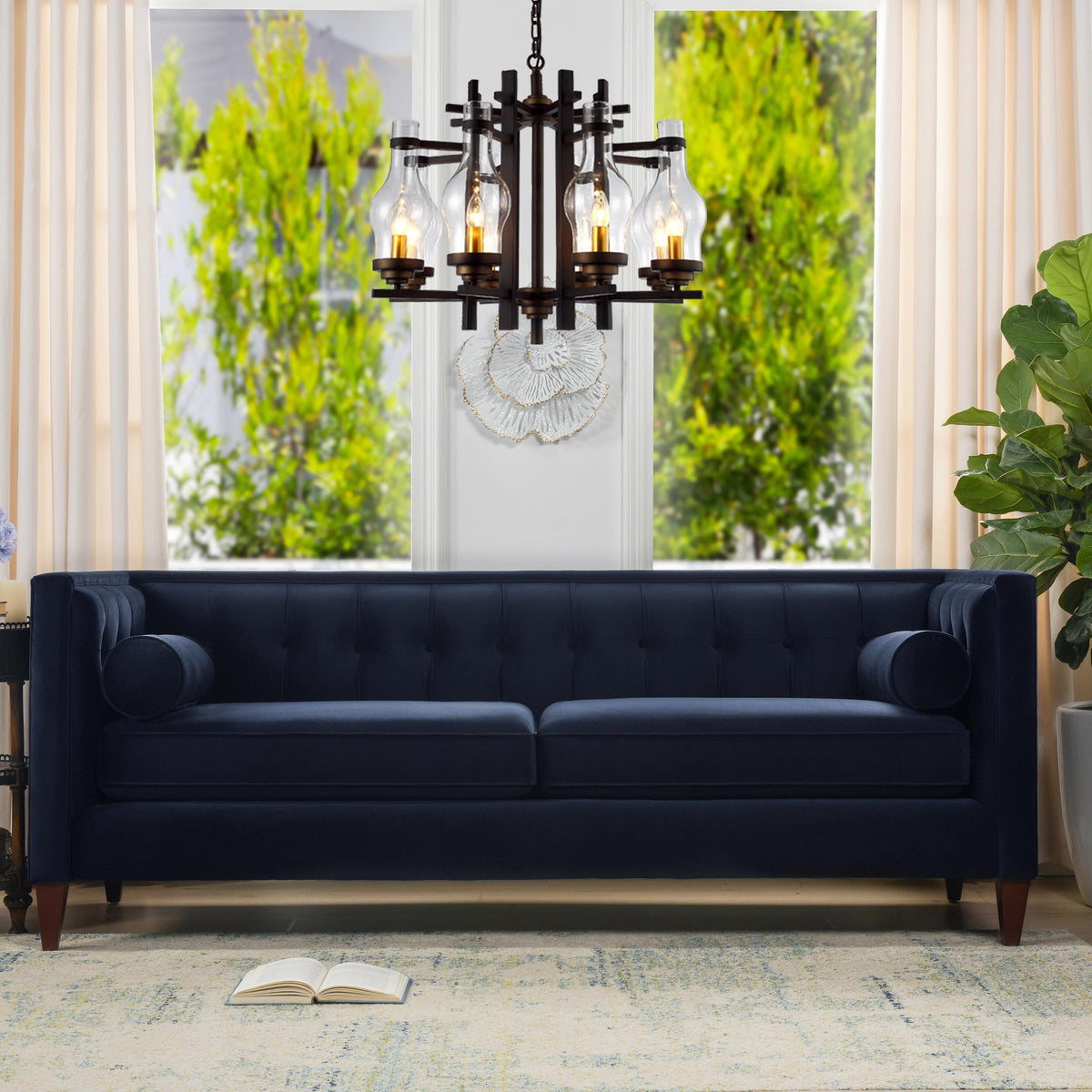 Dark Navy Blue Performance Velvet Tufted Sofa W13761