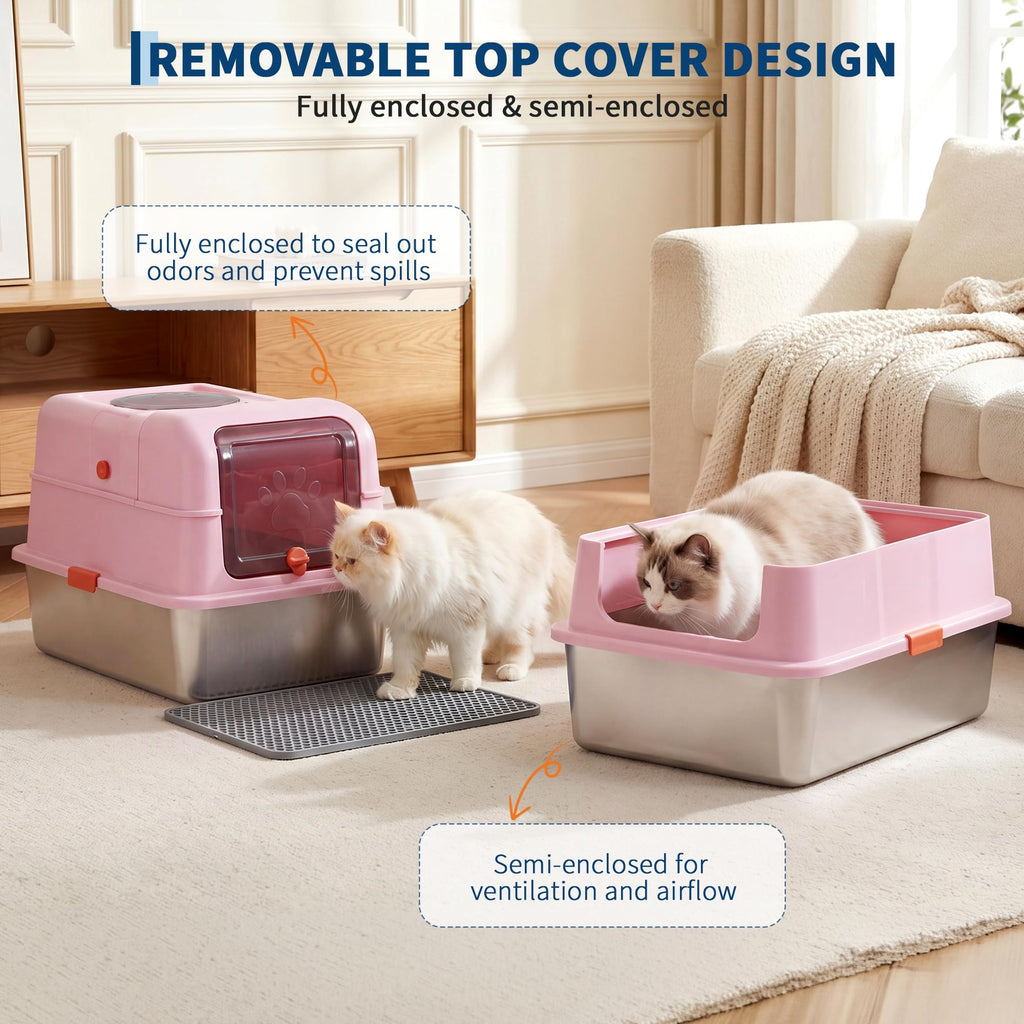 Fully Enclosed Stainless Steel Cat Litter Box with Lid Y8040