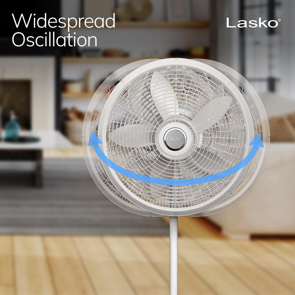 Oscillating Pedestal Fan with Adjustable Height and 3 Cooling Speeds, 18", White D555902