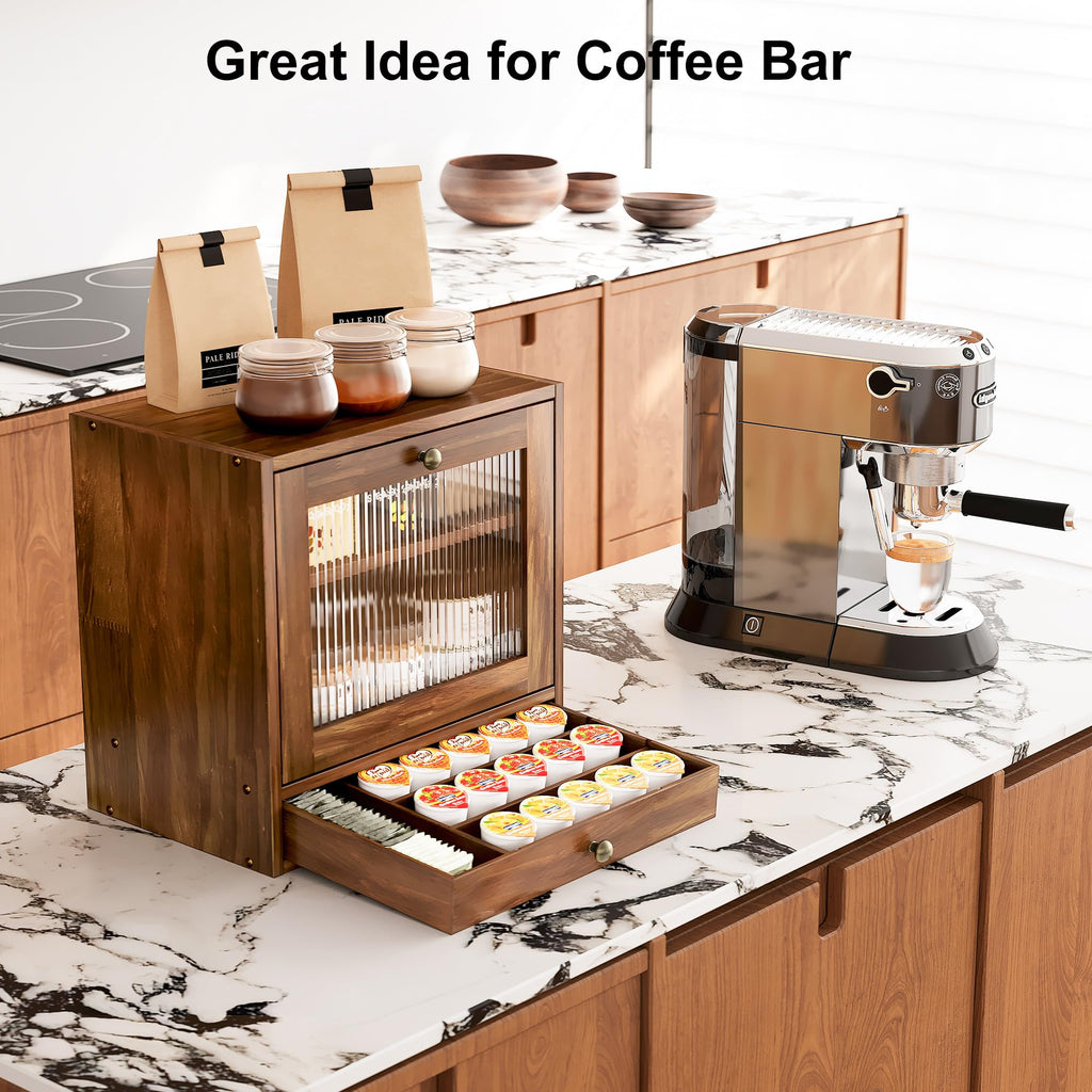 Wooden Bread Box with Drawer & Window G572