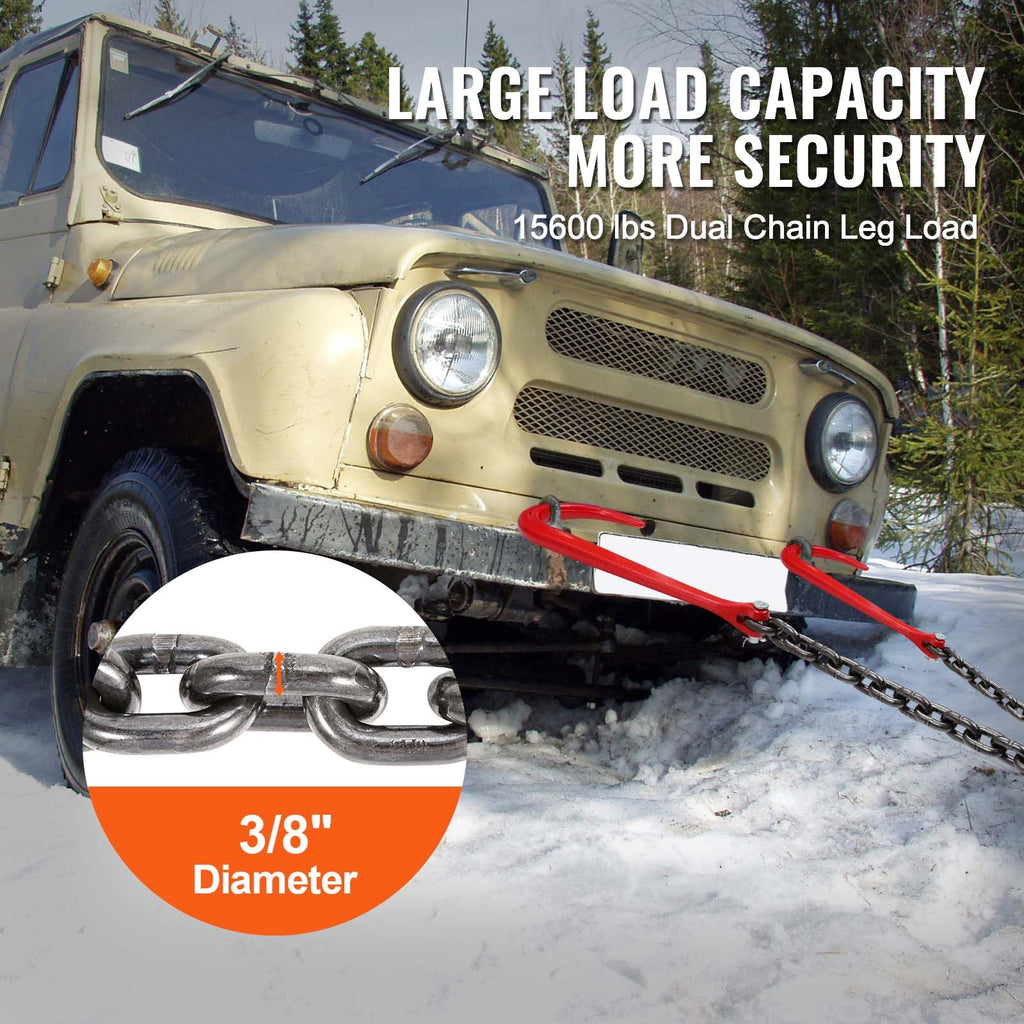 3/8" x 3' G80 V Bridle Towing Chain with J Hooks and Grab Hooks T4407